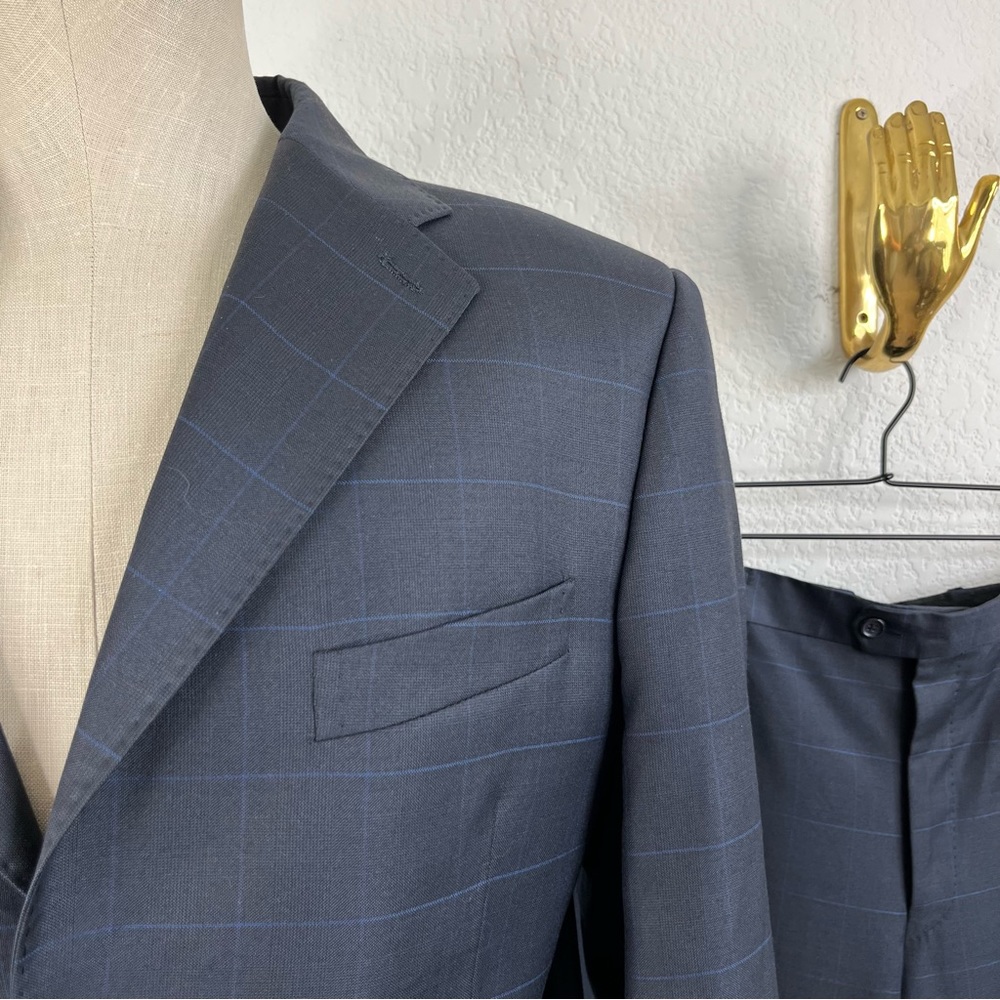 YSL Yves Saint Laurent Windowpane Wool 120s 3 Button Gridded Suit - Picture 13 of 13
